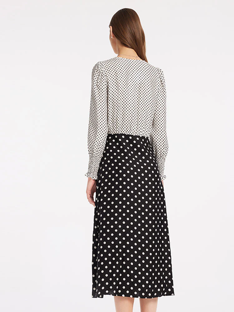 Polka Dots Slim V-Neck Wrap Maxi Dress - Image 4