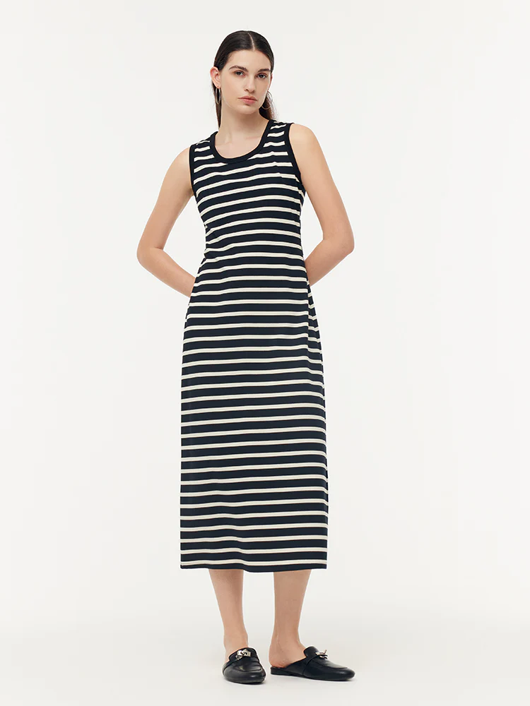 Black And White Stripe Women Knit Vest Maxi Dress - Image 2