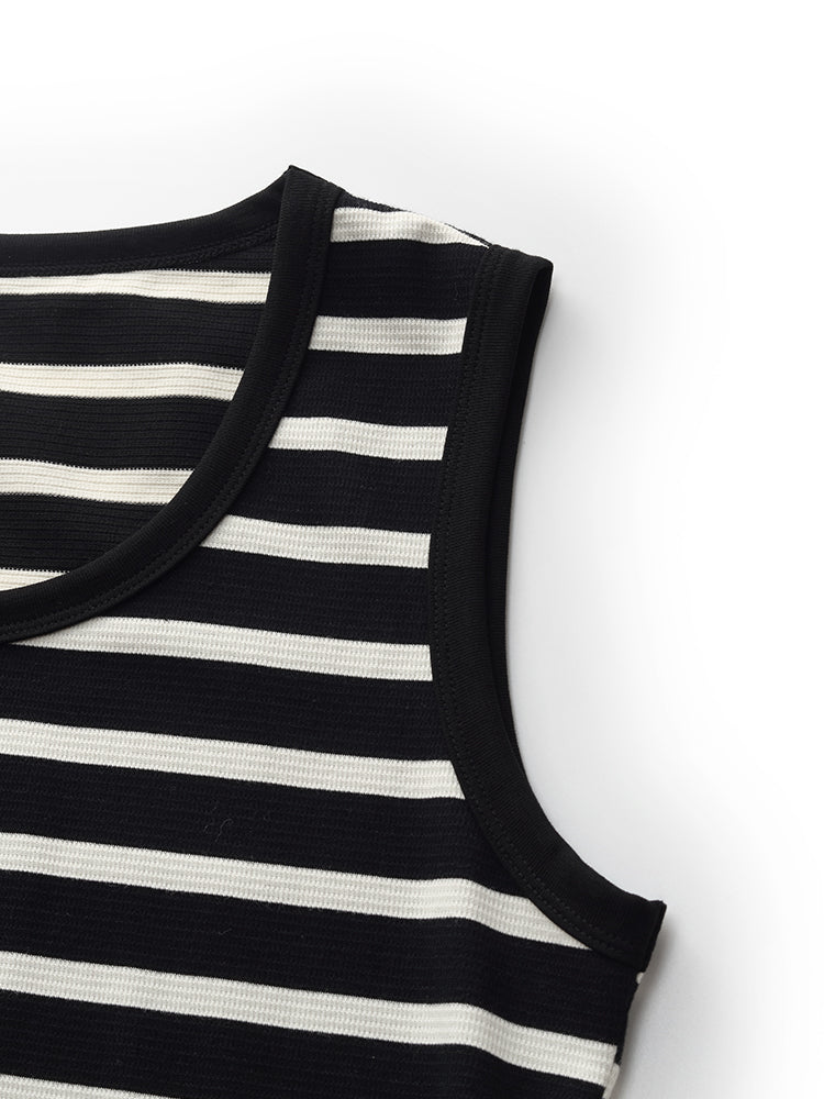 Black And White Stripe Women Knit Vest Maxi Dress - Image 6