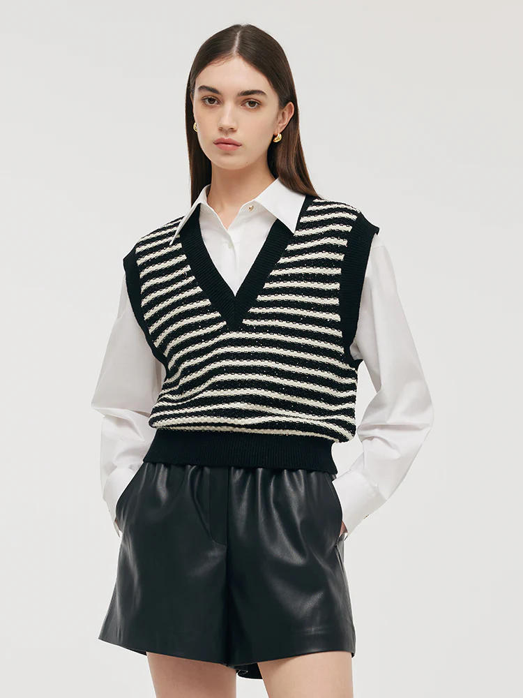 Black And White Stripe Women Vest - Image 5