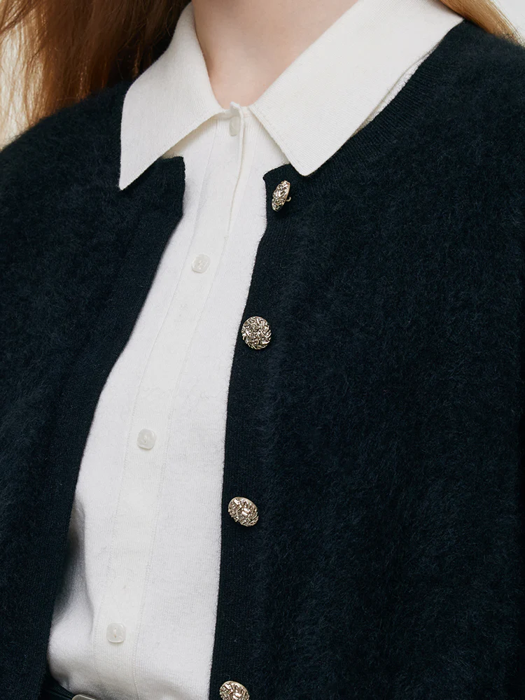 Black Brushed Cashmere Women Cardigan - Image 5