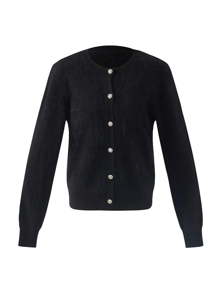 Black Brushed Cashmere Women Cardigan - Image 6