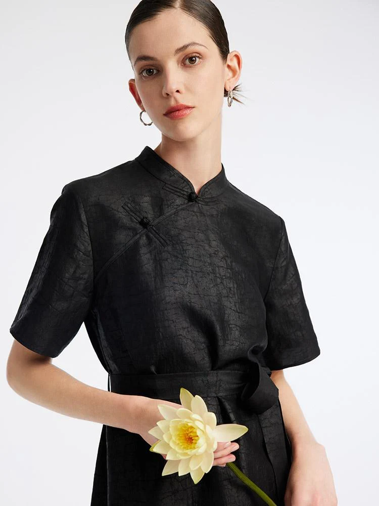 Xiang Yun Silk Mandarin Collar Cheongsam Qipao Mini Dress - Image 3