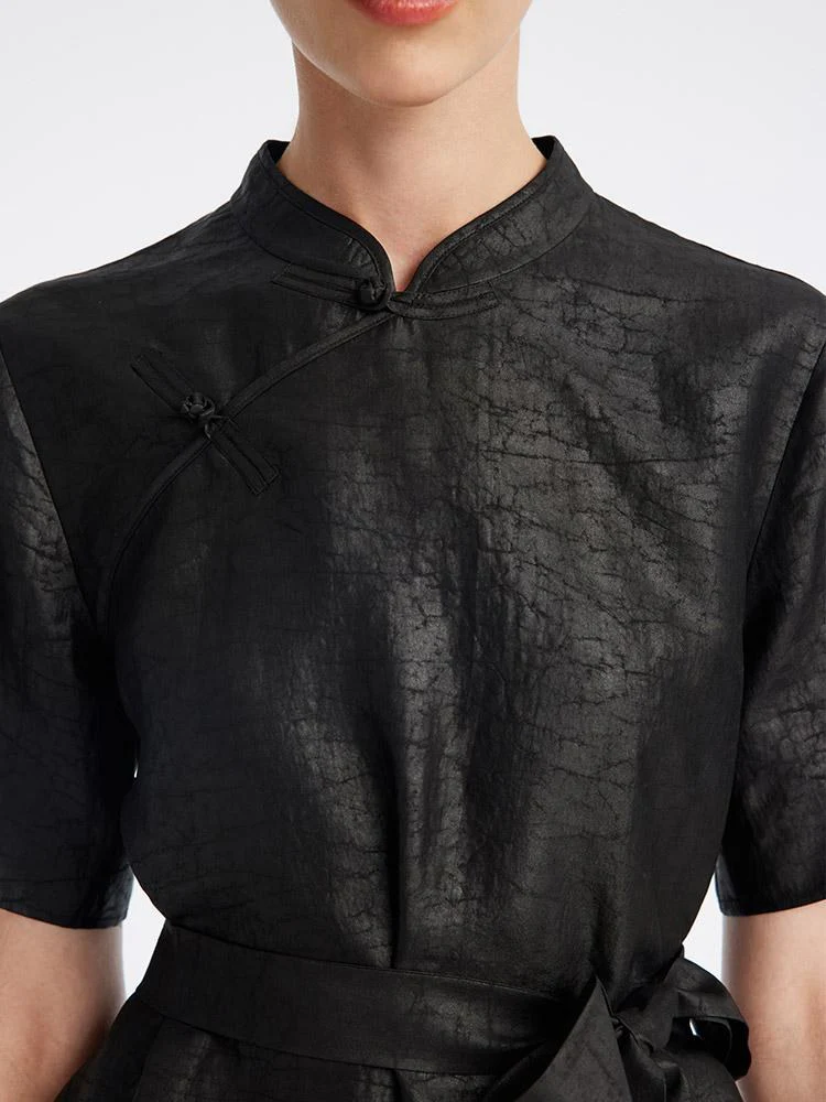 Xiang Yun Silk Mandarin Collar Cheongsam Qipao Mini Dress - Image 4