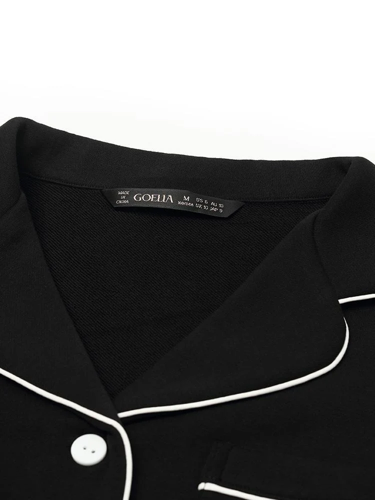 Black Long Sleeves And Pants Lapel Pajamas Two-Piece Set - Image 9