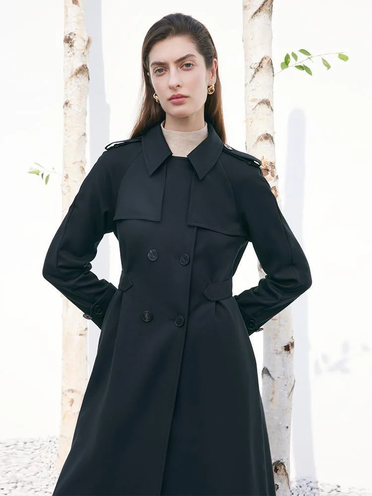 Worsted Woolen Gathered Waist Women Trench Coat - Image 6