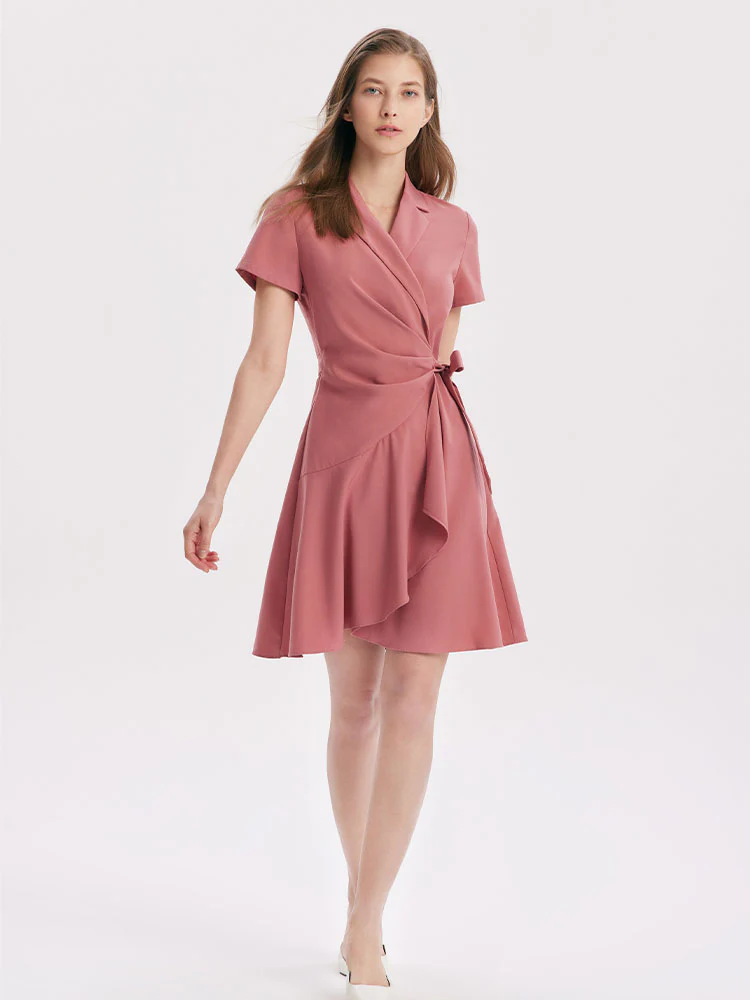 V-neck Notched Lapel Lace-Up Mini Dress - Image 3