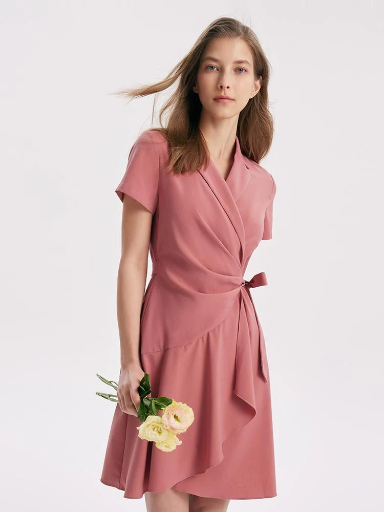 V-neck Notched Lapel Lace-Up Mini Dress - Image 4