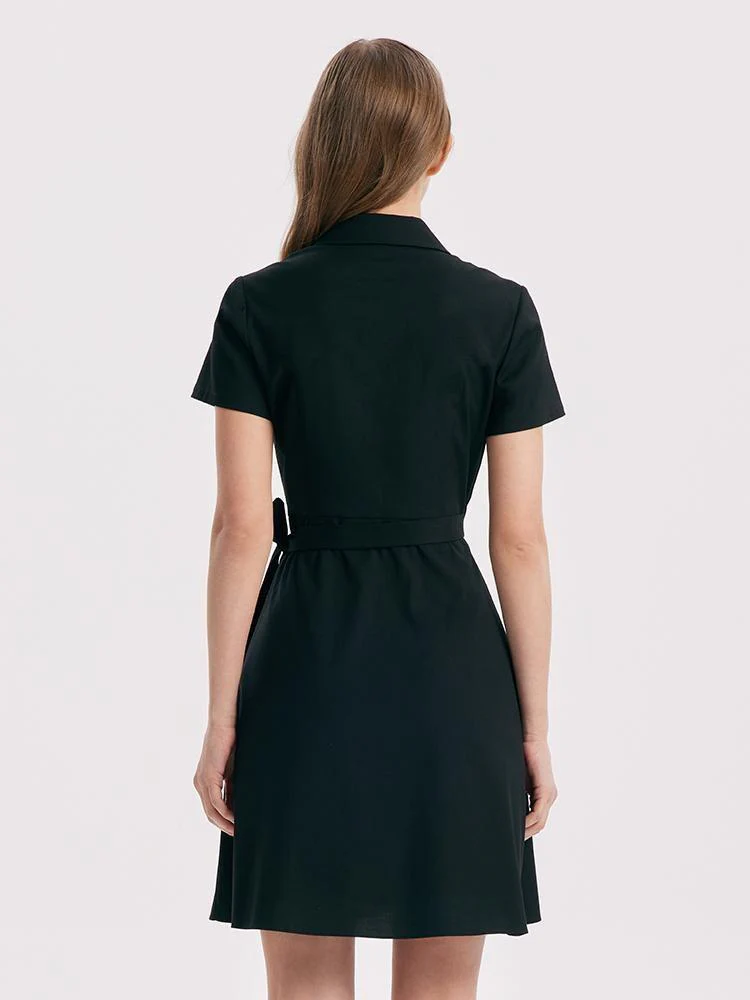 V-neck Notched Lapel Lace-Up Mini Dress - Image 8