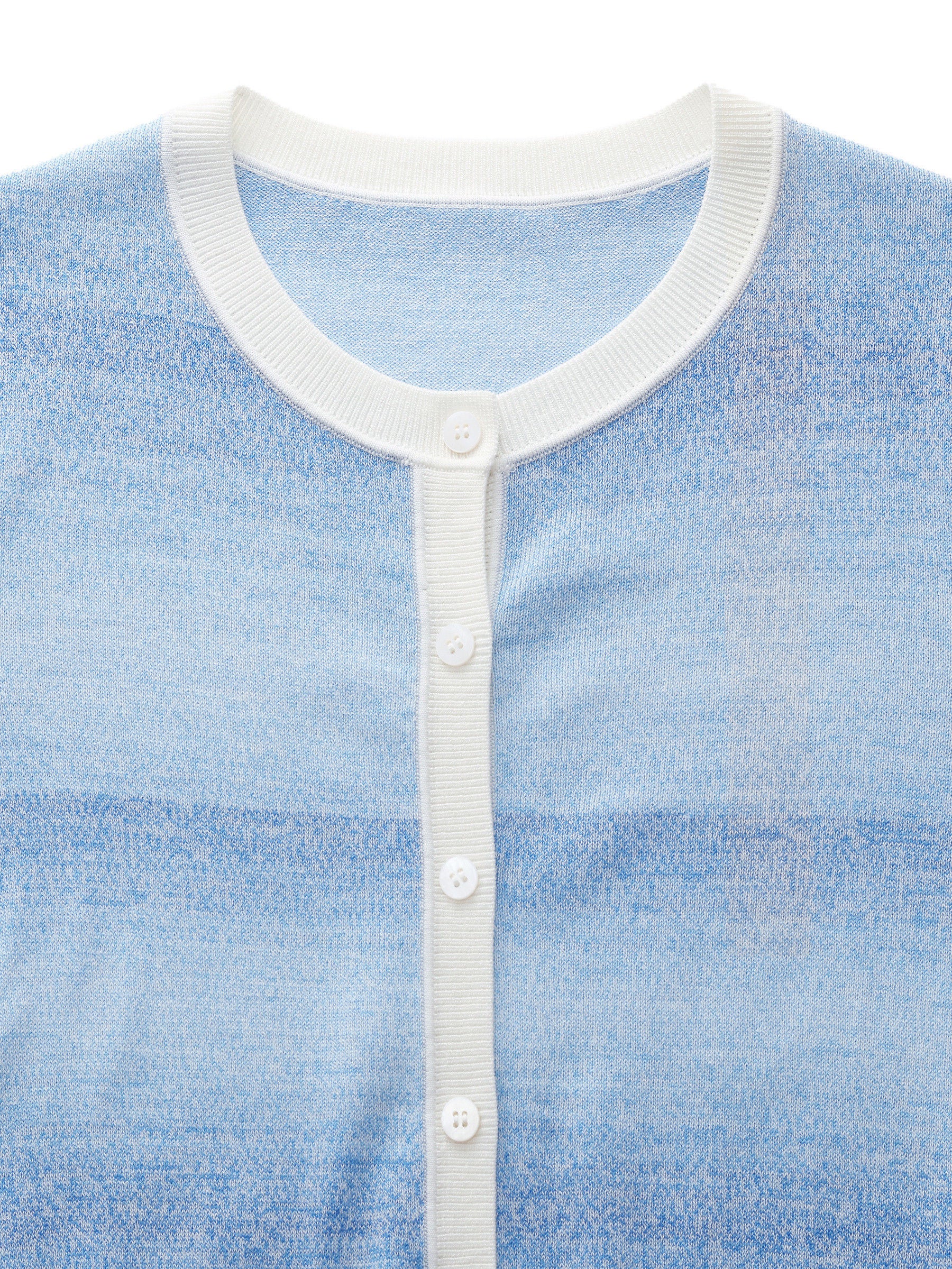 Blue And White Gradient Contrast Trim Women Cardigan - Image 7