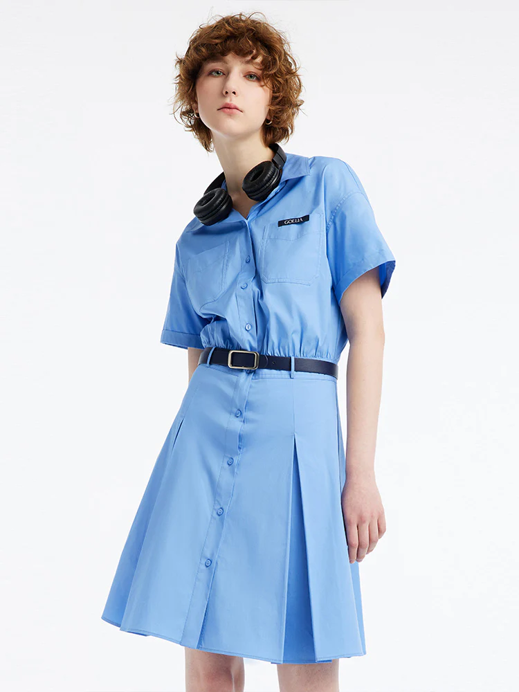 Blue Waist-skimming Cotton Mini Dress - Image 2