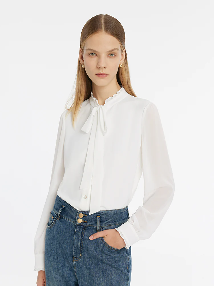 Bow Tie Ruffle Collar Women Shirt - Image 5