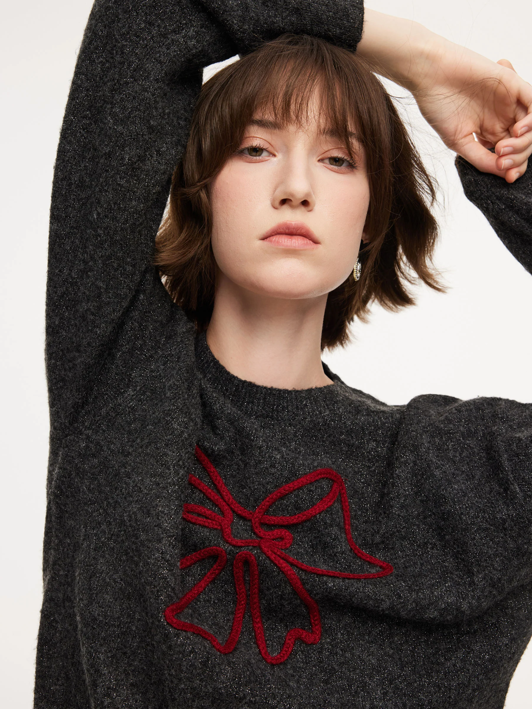 Bowknot Round Neck Women Sweater - Image 6