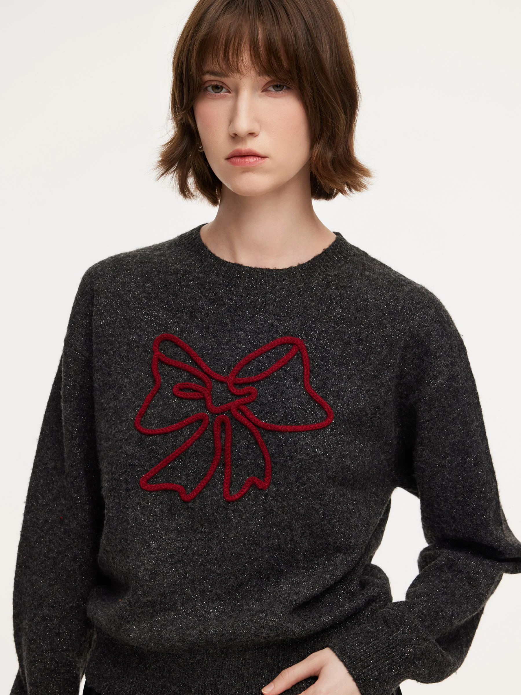 Bowknot Round Neck Women Sweater - Image 8