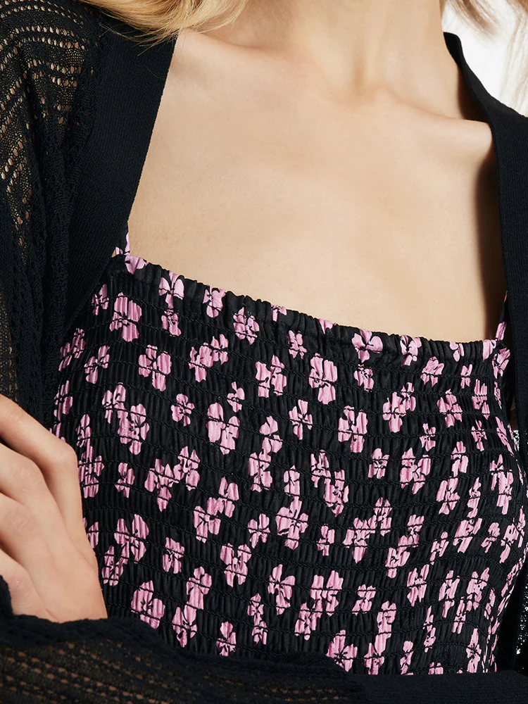 Bowknot Print Spaghetti Strap Maxi Dress And Knitted Cardigan Two-Piece Set With Scrunchie - Image 8