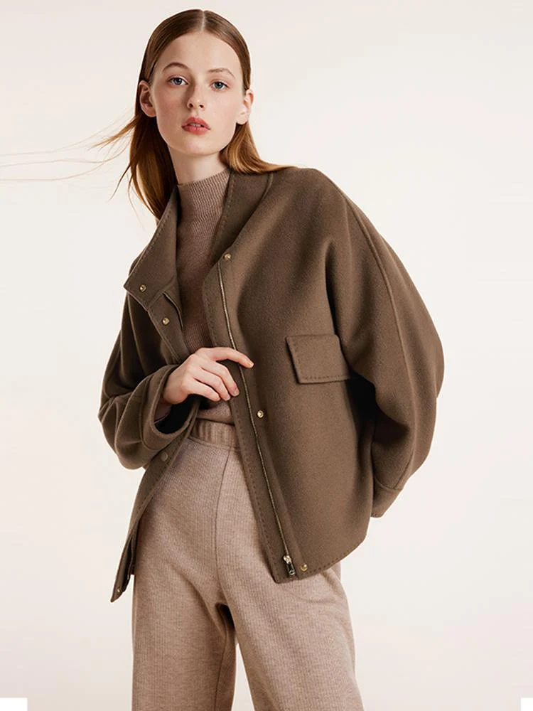 Brown Tencel Wool Mid-Length Jacket - Image 4