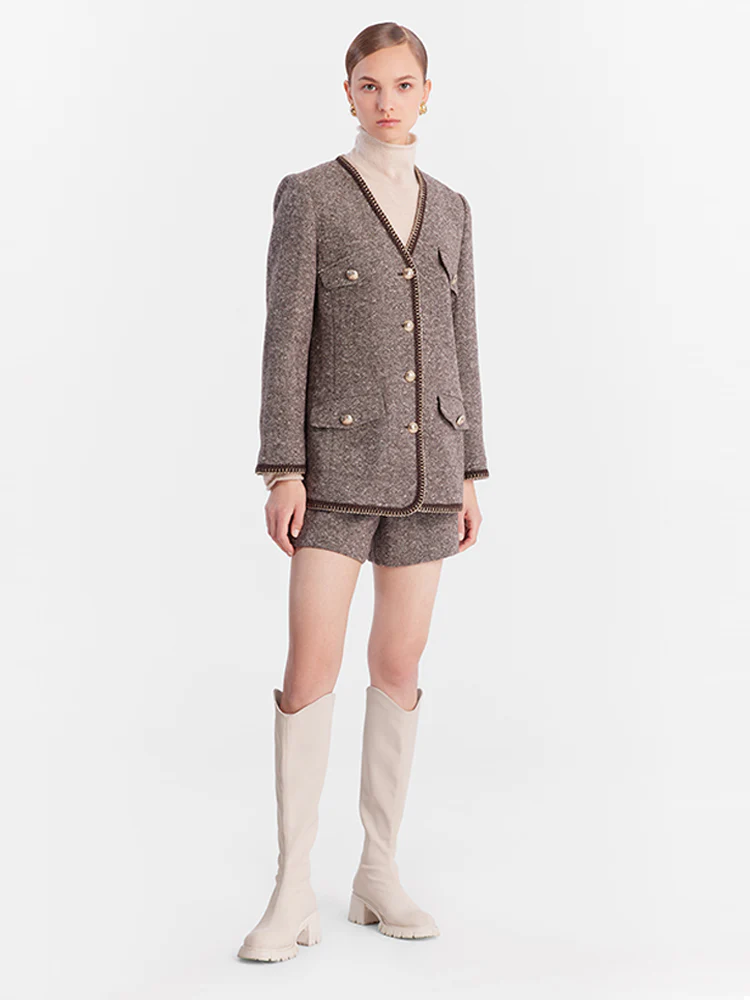 Brown Wool Single-Breasted Women Jacket - Image 3