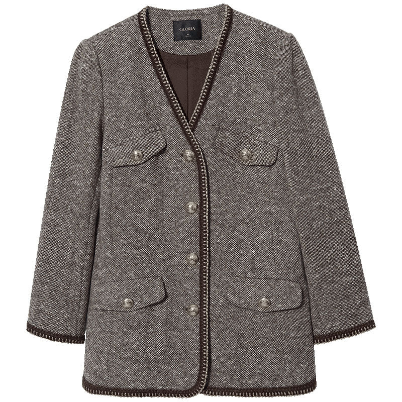 Brown Wool Single-Breasted Women Jacket - Image 5