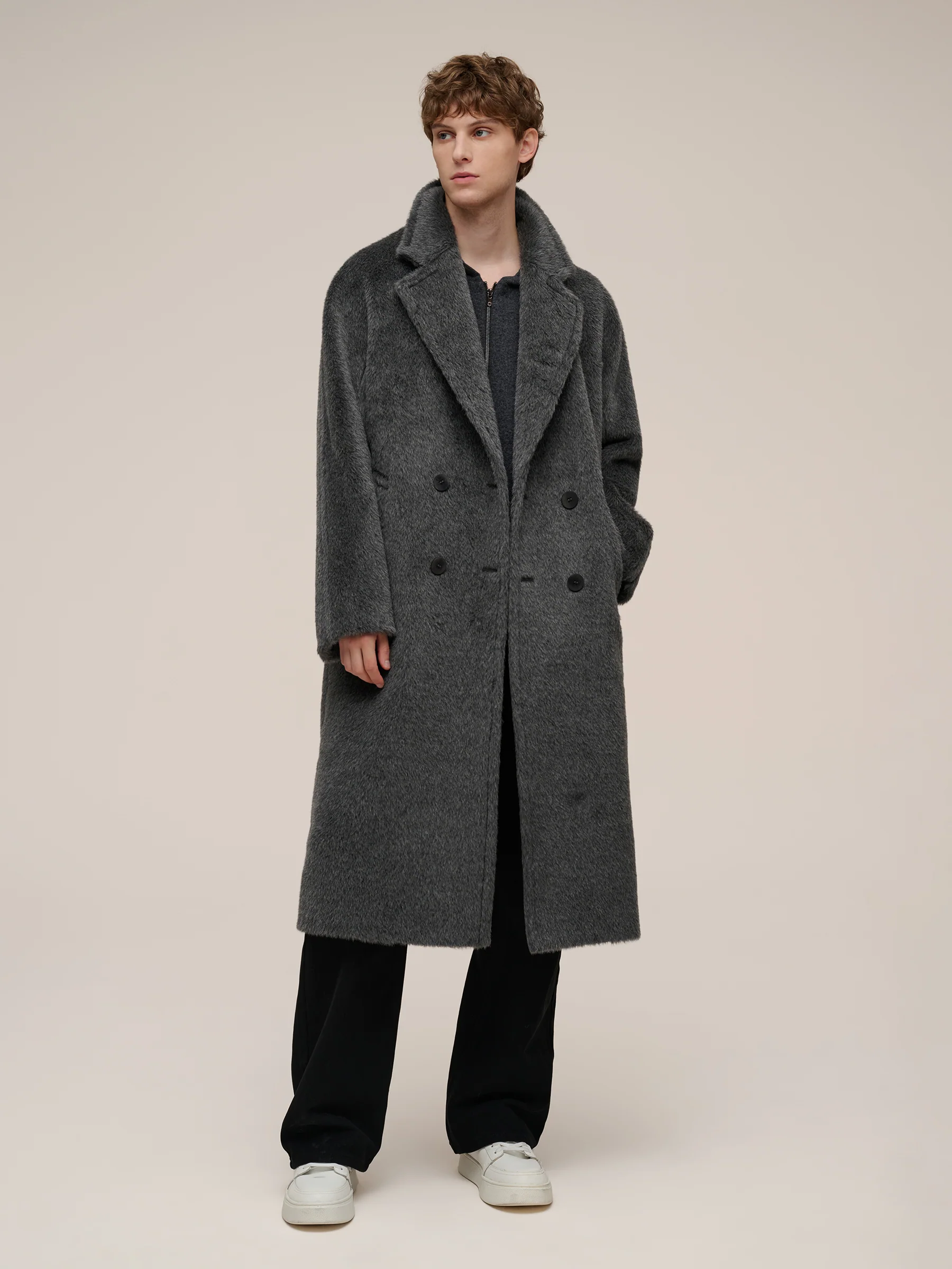 Brushed Alpaca Wool Blend Unisex Overcoat - Image 2