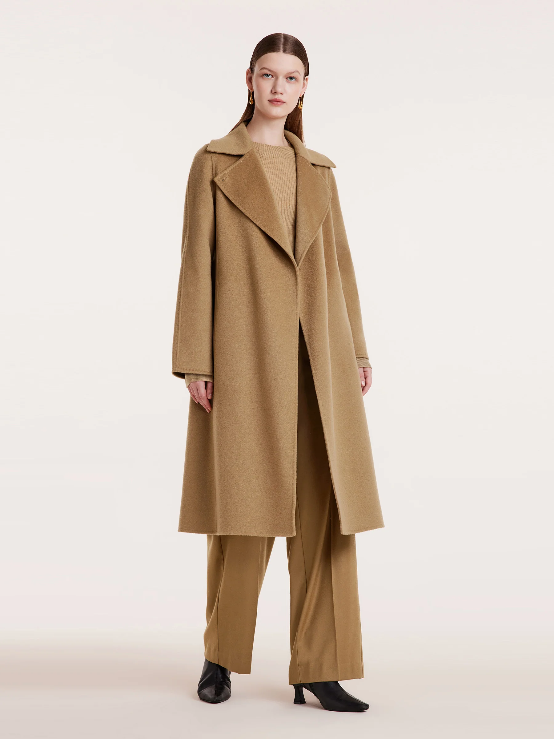Camel Pure Cashmere Lapel Women Coat - Image 3