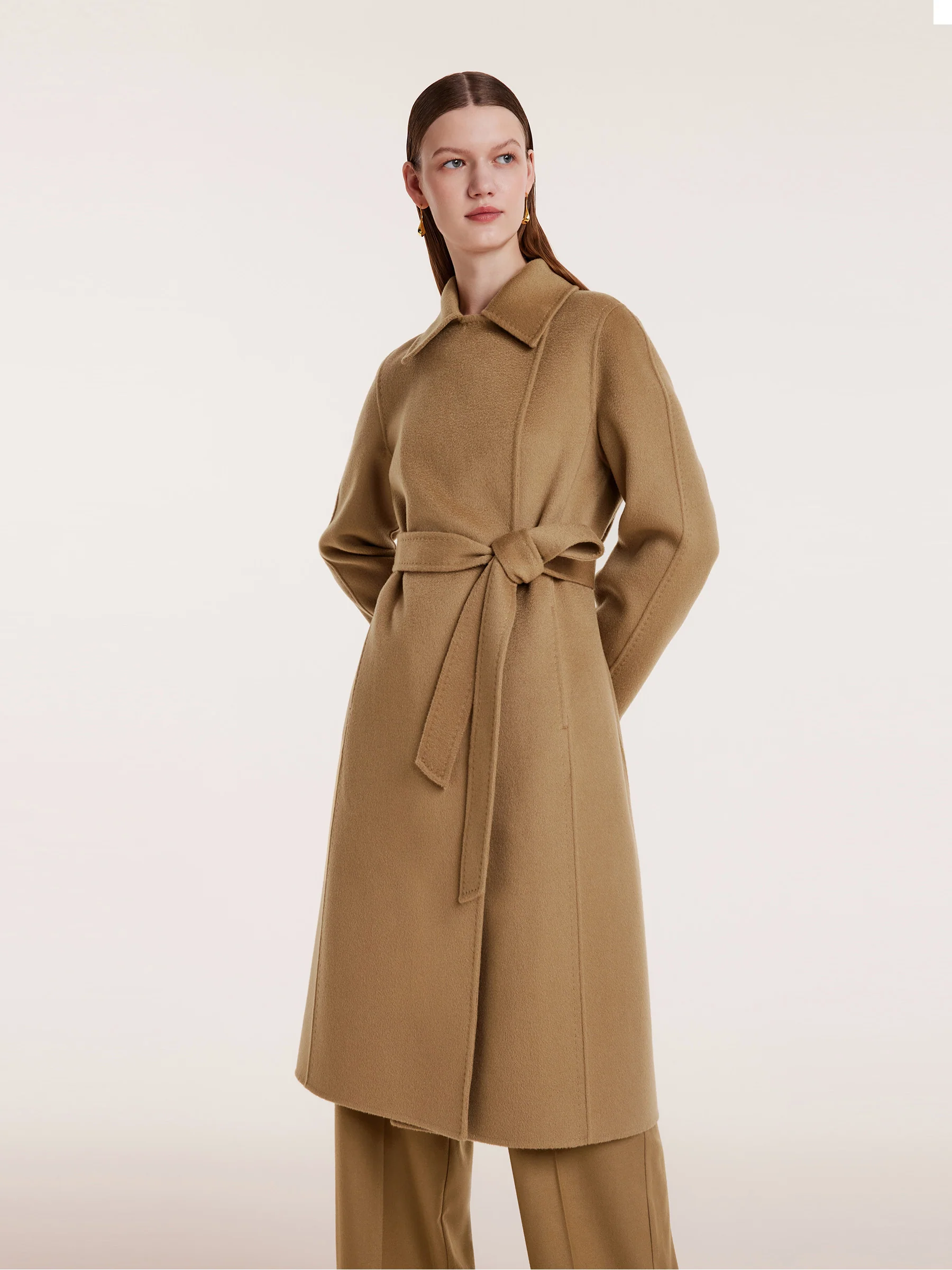 Camel Pure Cashmere Lapel Women Coat - Image 4