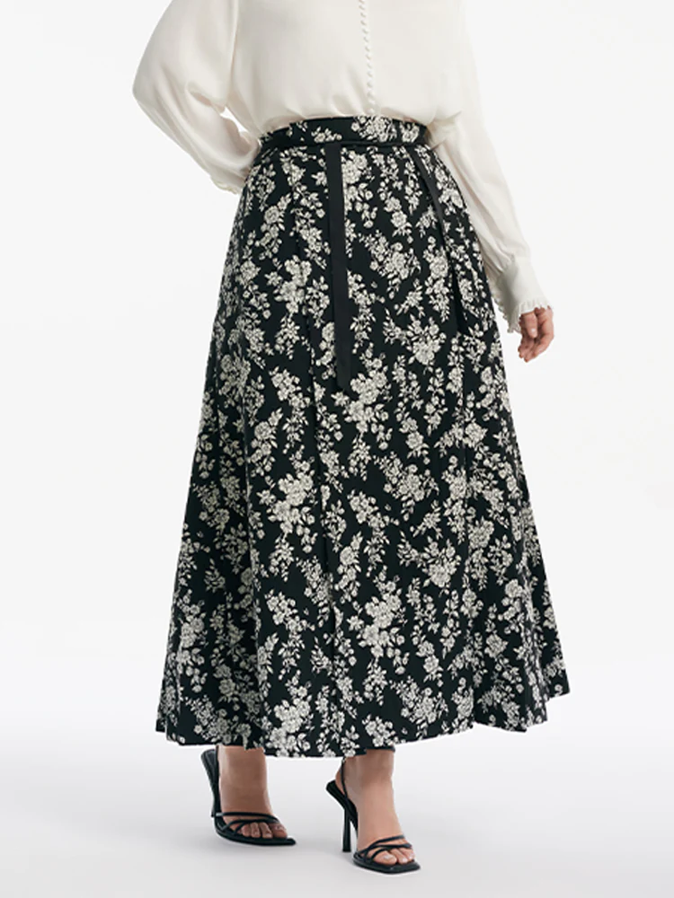Camellia Jacquard Pleated Women Mamianqun With Bottomed Skirt - Image 9