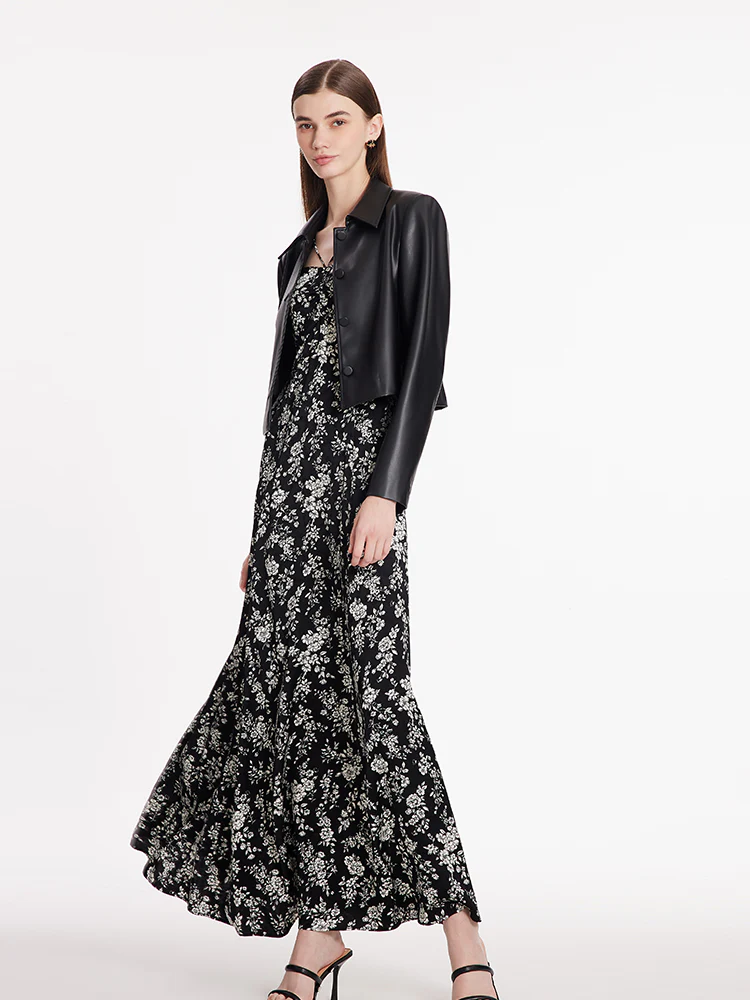 Camellia Print Spaghetti Strap Women Maxi Dress - Image 3