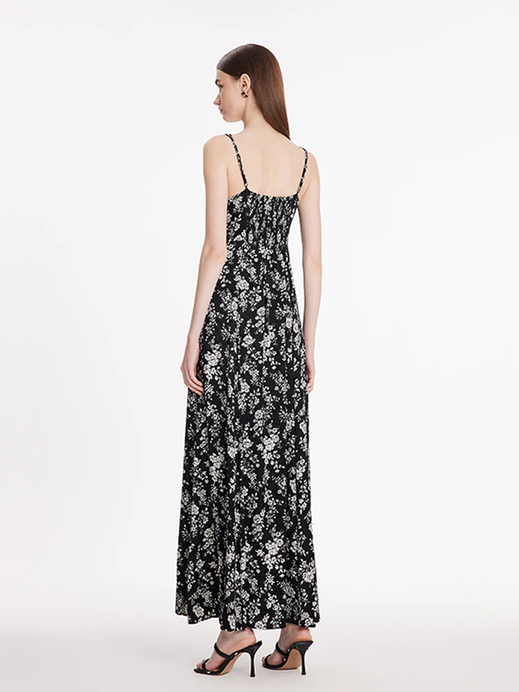 Camellia Print Spaghetti Strap Women Maxi Dress - Image 5