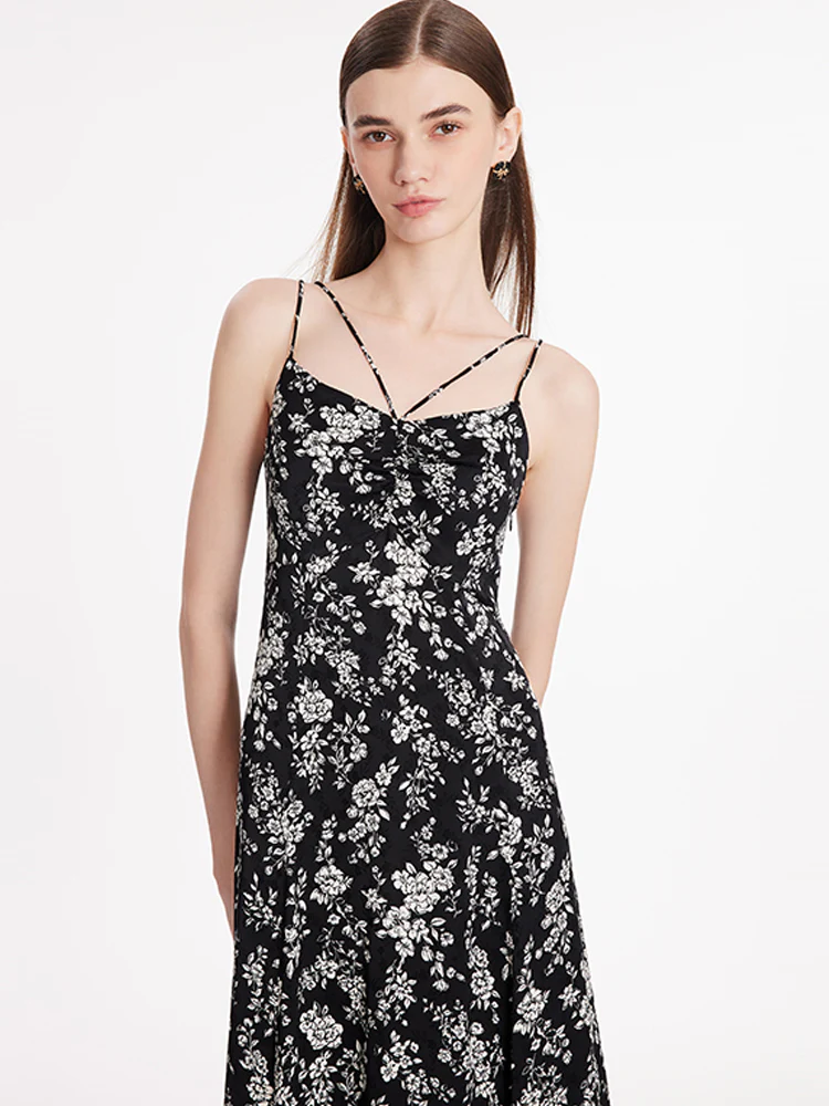 Camellia Print Spaghetti Strap Women Maxi Dress - Image 6