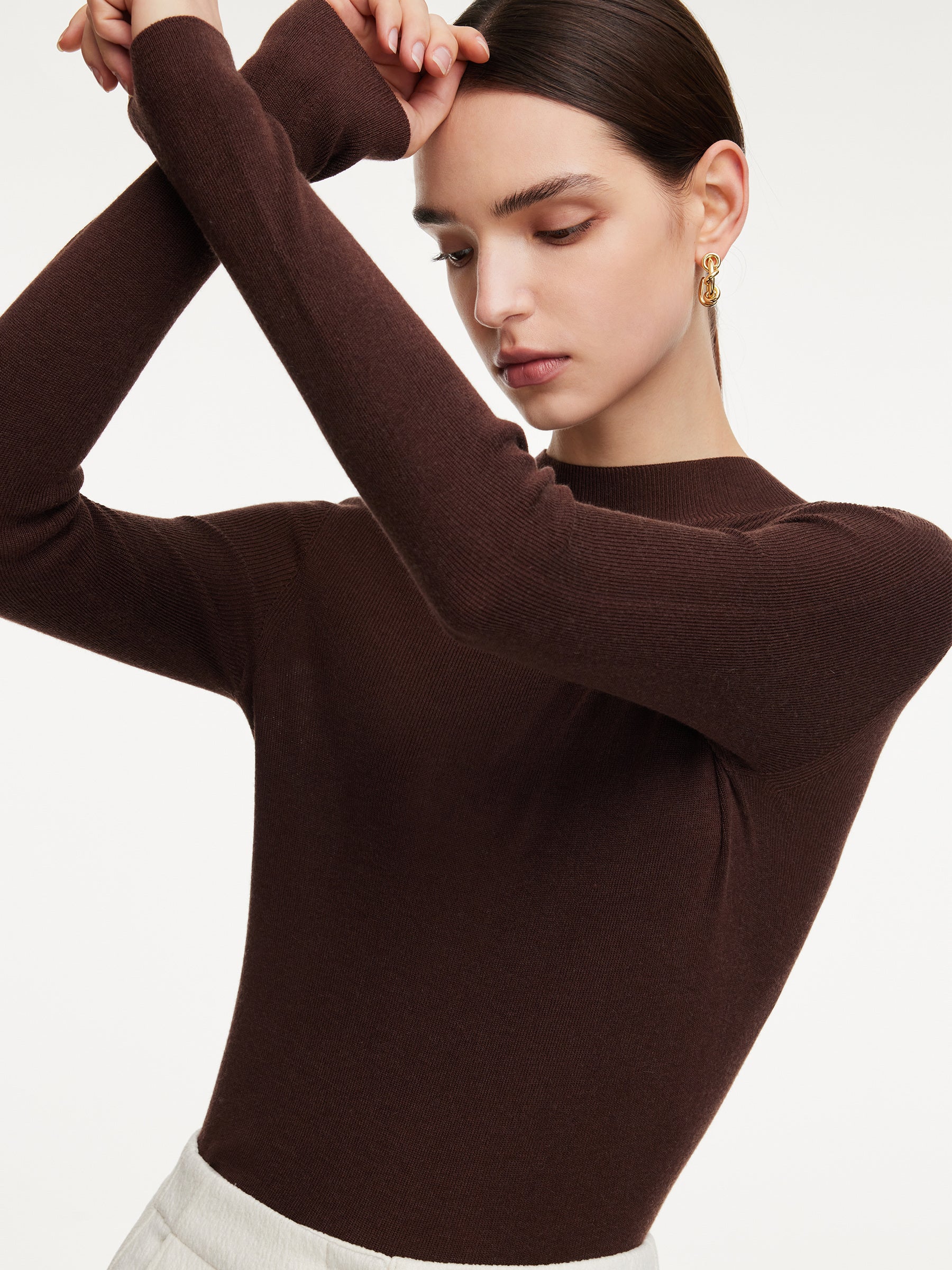 Cashmere Mulberry Silk Tencel Blend Women Knit Top - Image 4