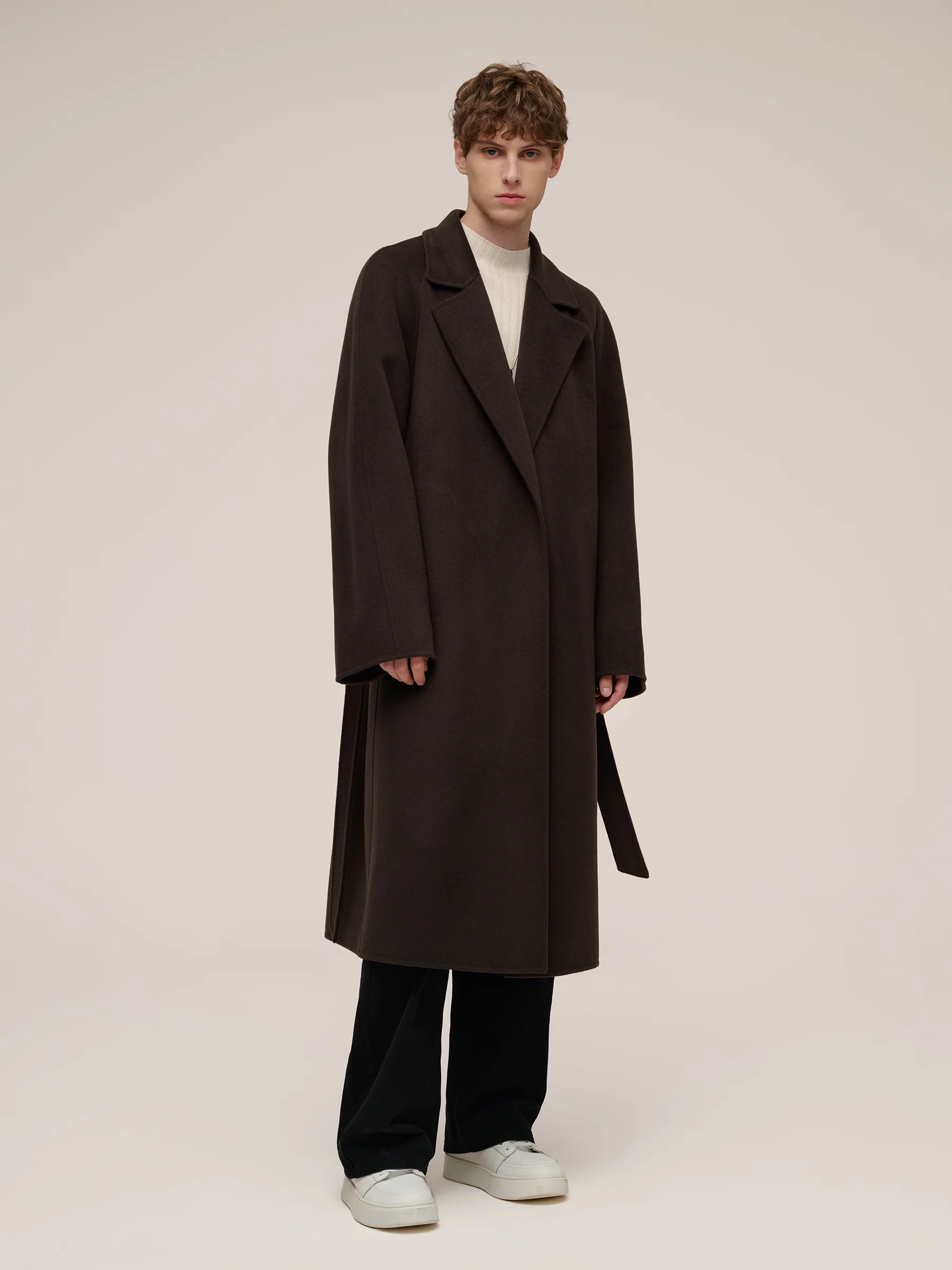 Cashmere Wool Blend Double-Faced Unisex Wrap Overcoat - Image 8