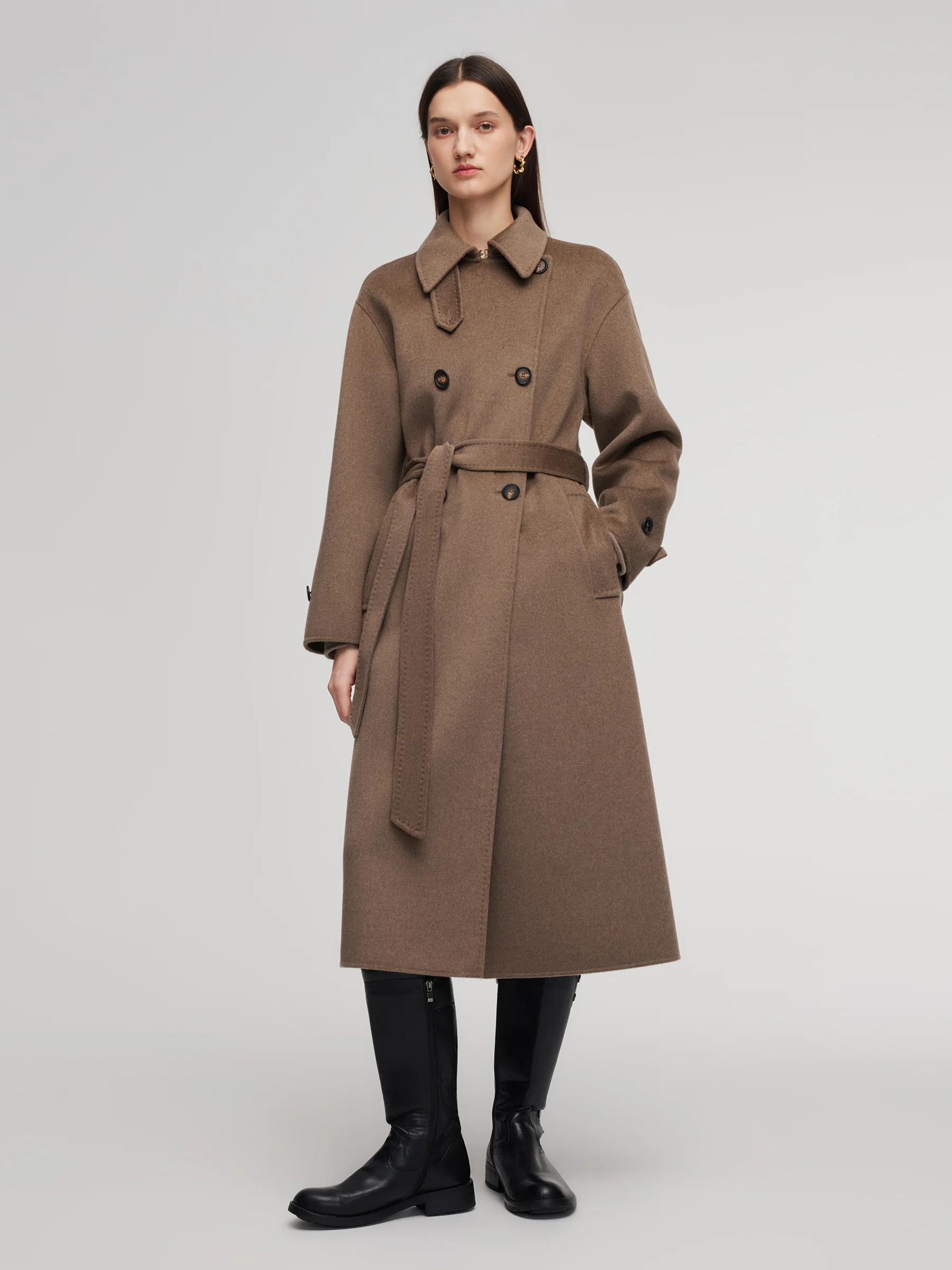 Cashmere Wool Blend Double-Faced Unisex Wrap Overcoat
