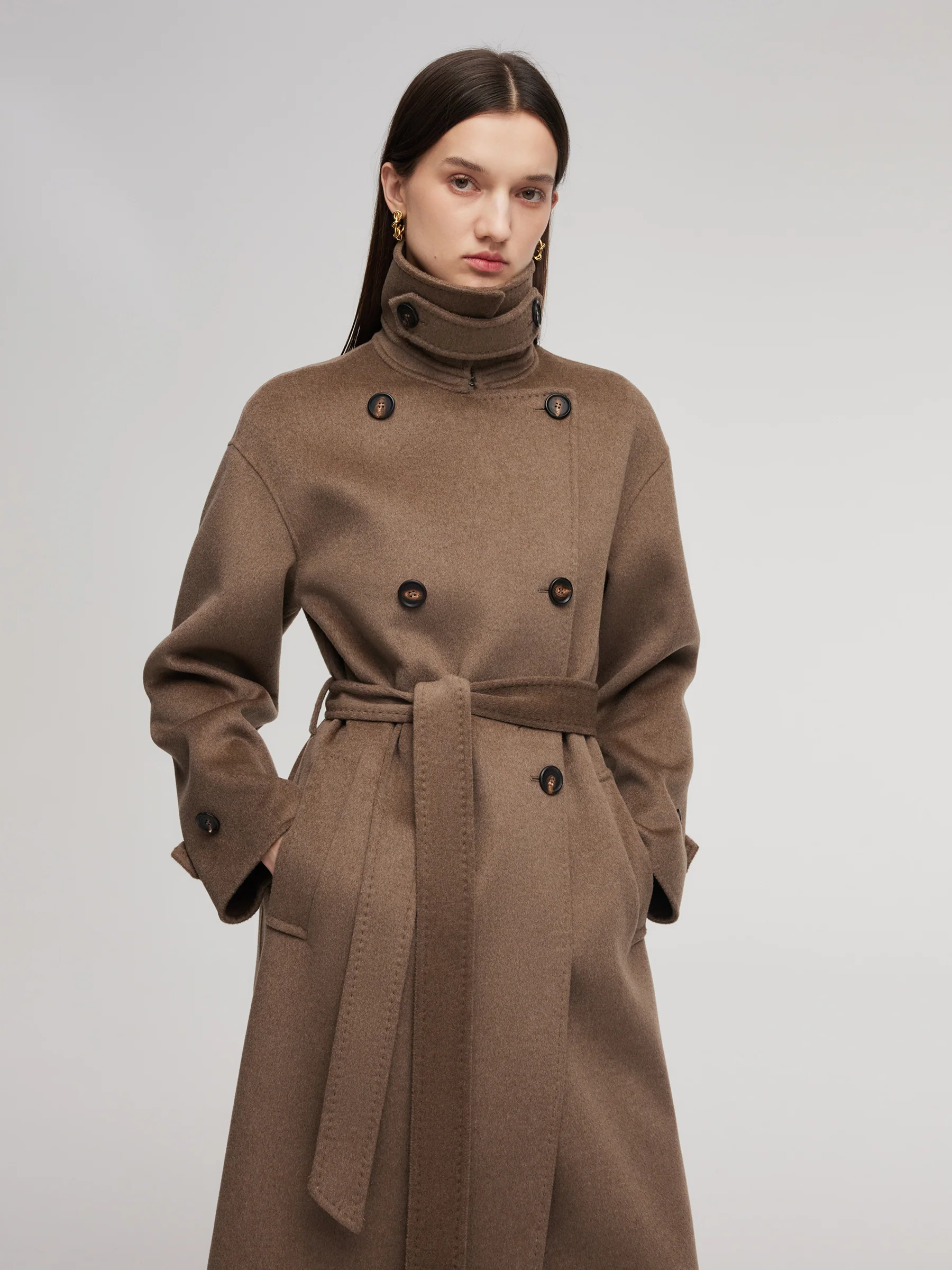 Cashmere Wool Blend Double-Faced Unisex Wrap Overcoat - Image 5