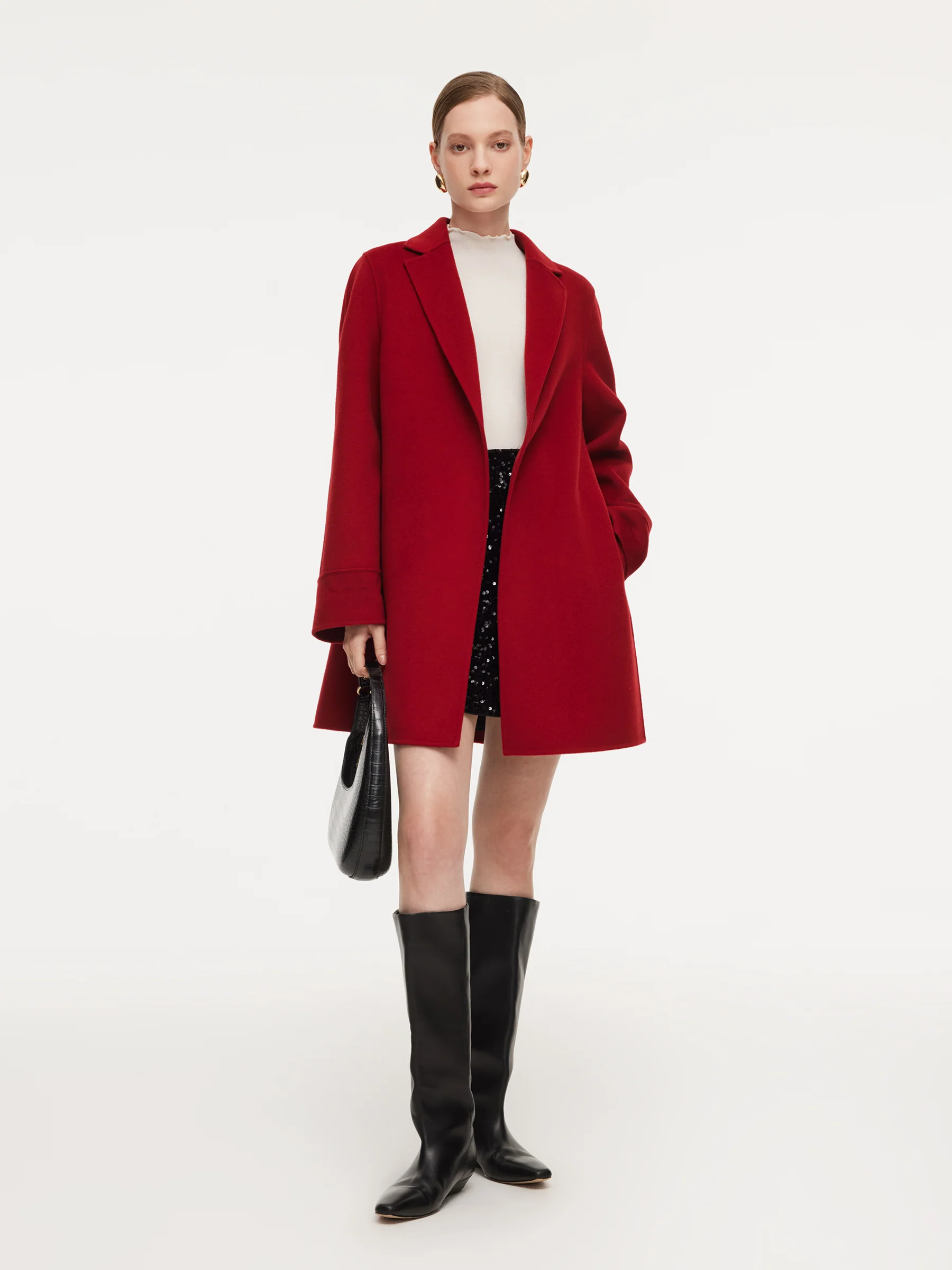 Cashmere Wool Blend Double-Faced Women Cape Coat With Leather Belt - Image 3