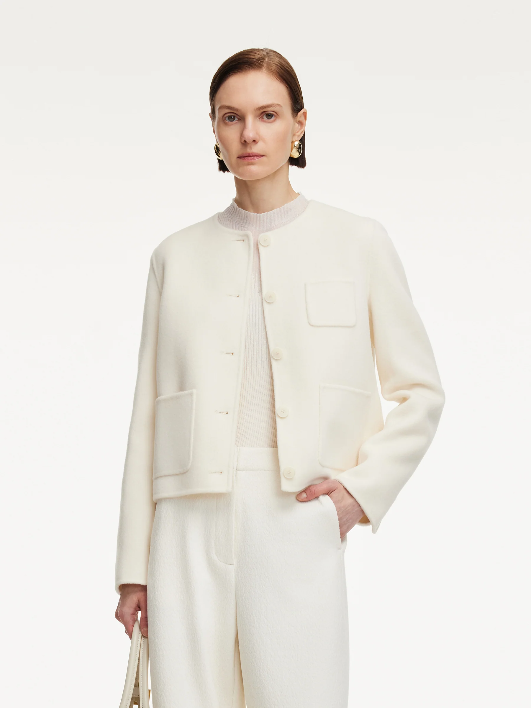 Cashmere Wool Blend Double-Faced Women Crop Jacket