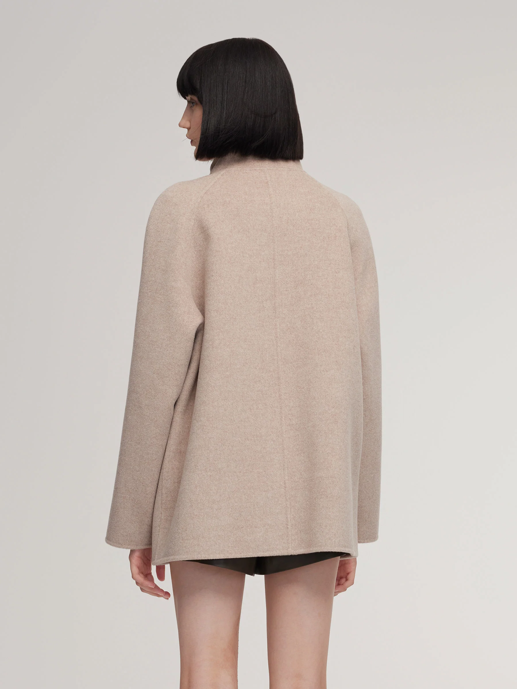 Cashmere Wool Blend Funnel Neck Women Coat - Image 3