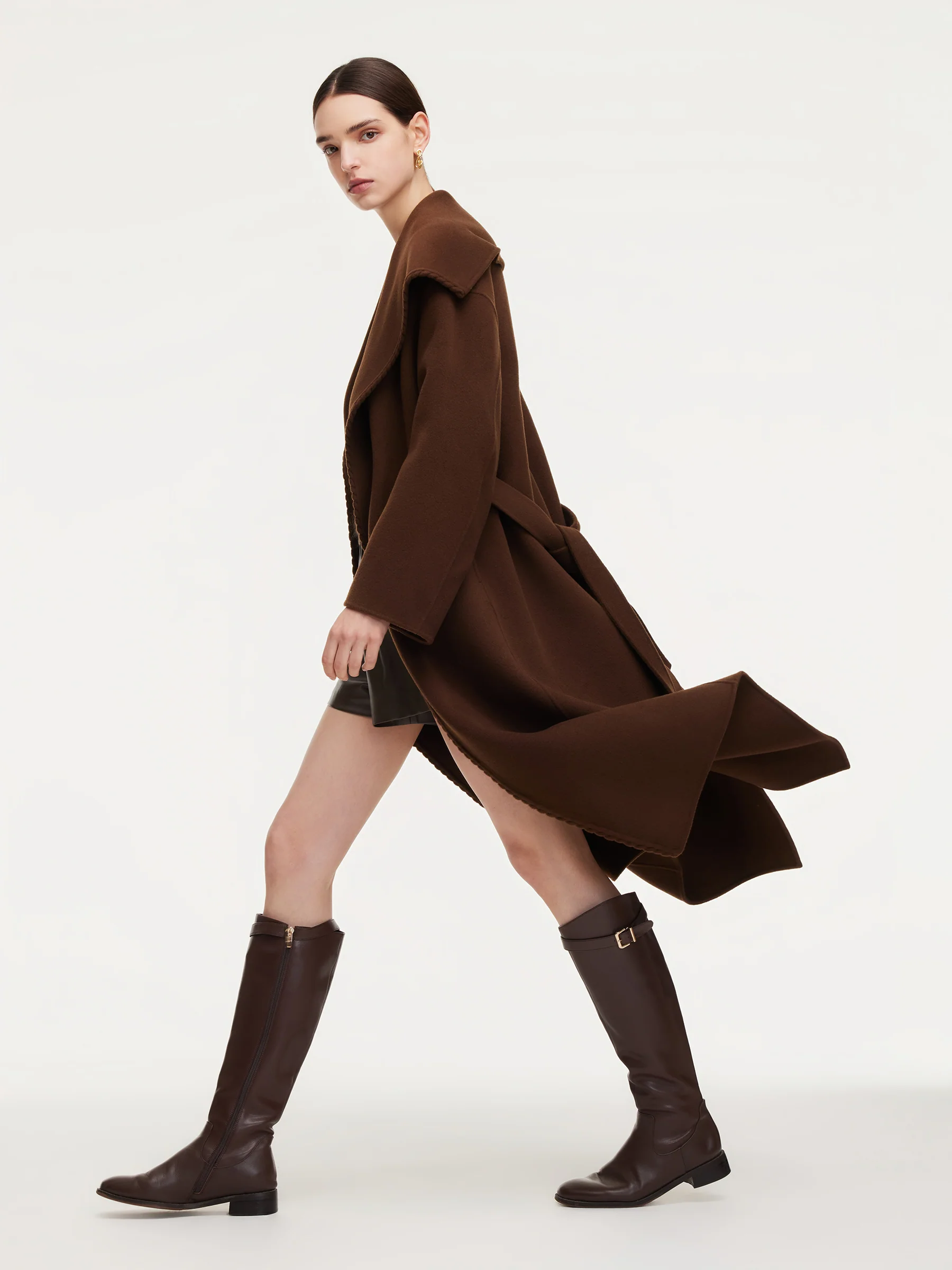 Cashmere Wool Blend Wide Collar Double-Faced Women Wrap Overcoat - Image 5