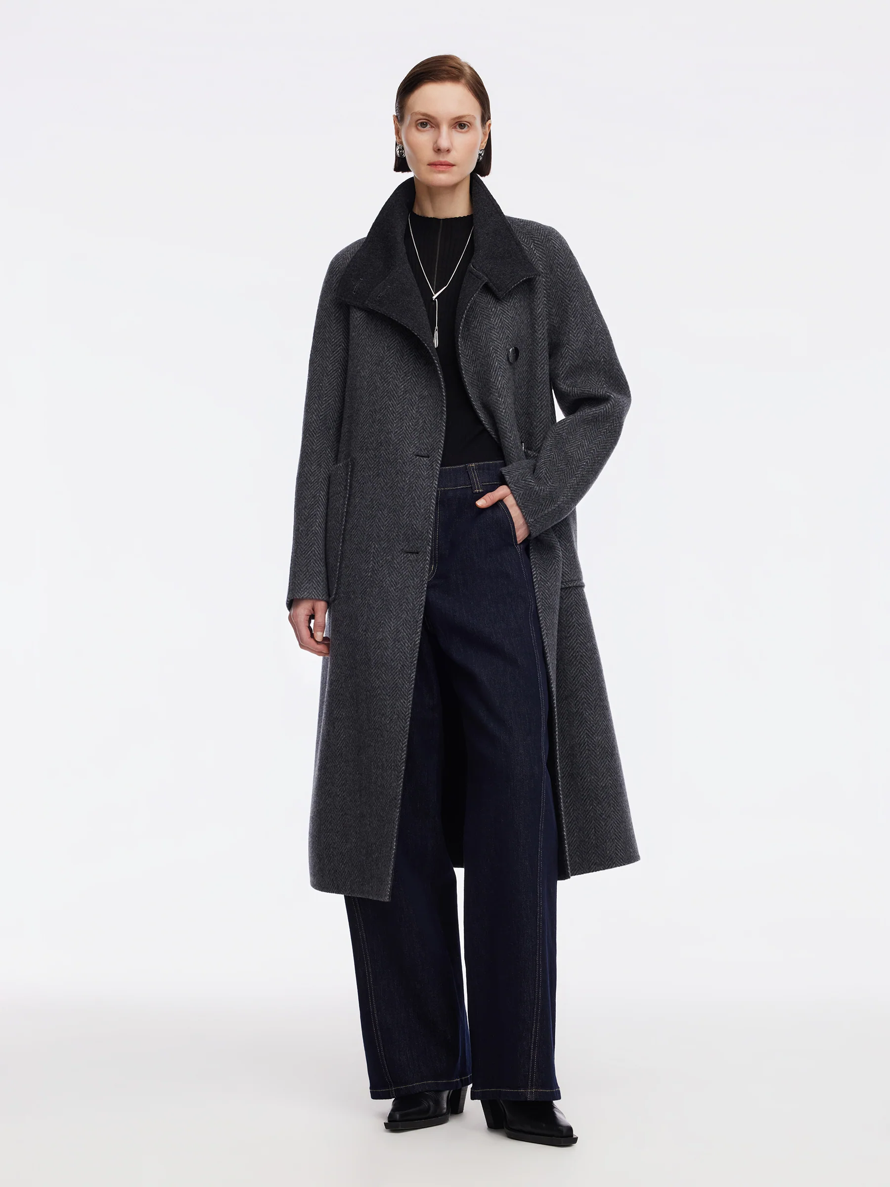 Cashmere Wool Blend Double-Faced Women Self-Tie Belt Overcoat - Image 4