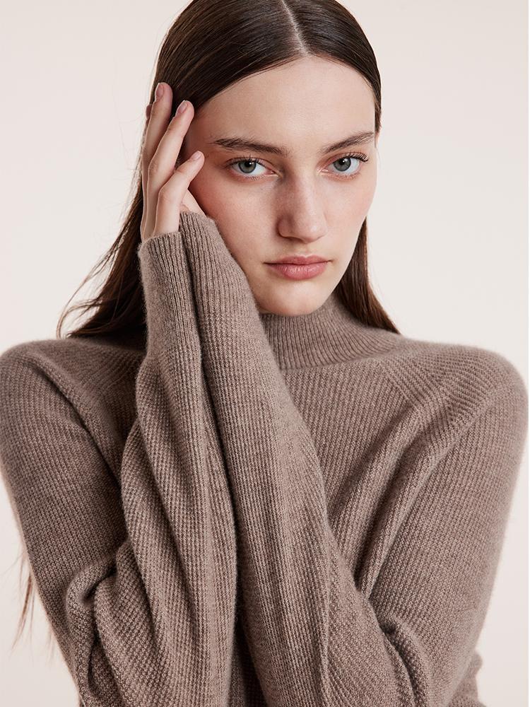 Coffee Seamless Mock Neck Cashmere Women Sweater - Image 10