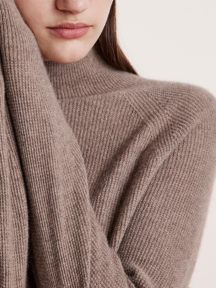 Coffee Seamless Mock Neck Cashmere Women Sweater - Image 11