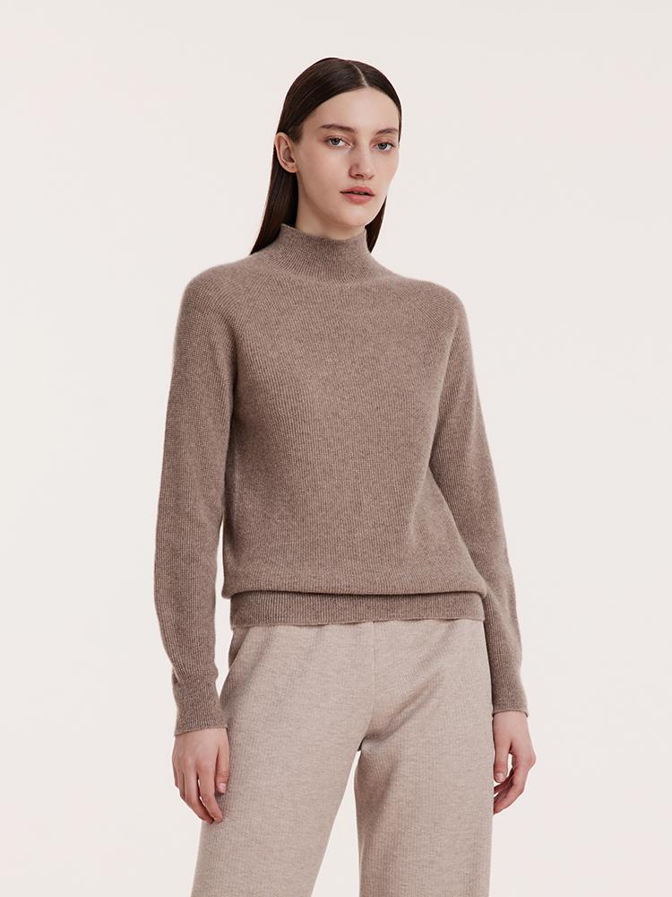 Coffee Seamless Mock Neck Cashmere Women Sweater - Image 3