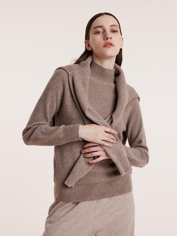 Coffee Seamless Mock Neck Cashmere Women Sweater - Image 5