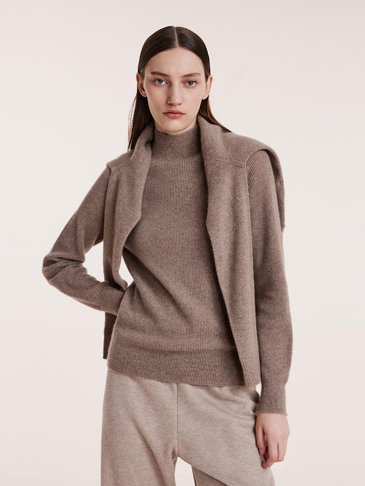 Coffee Seamless Mock Neck Cashmere Women Sweater - Image 6