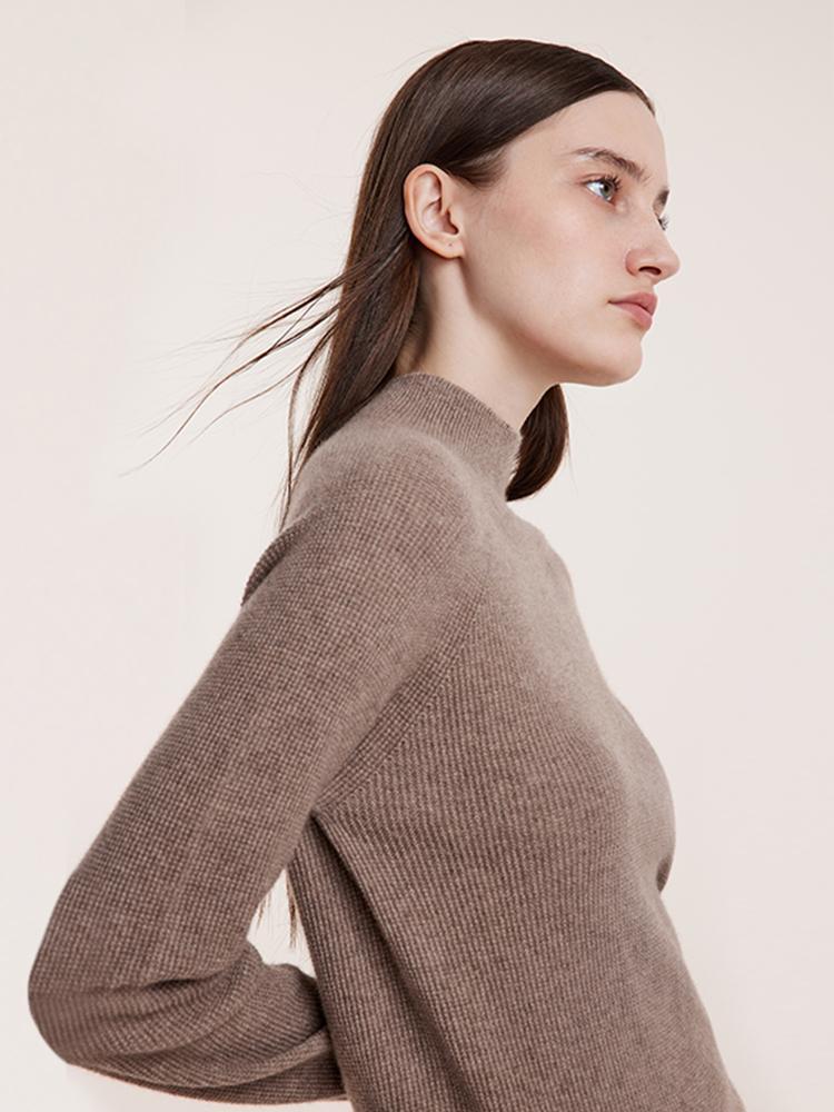 Coffee Seamless Mock Neck Cashmere Women Sweater - Image 8