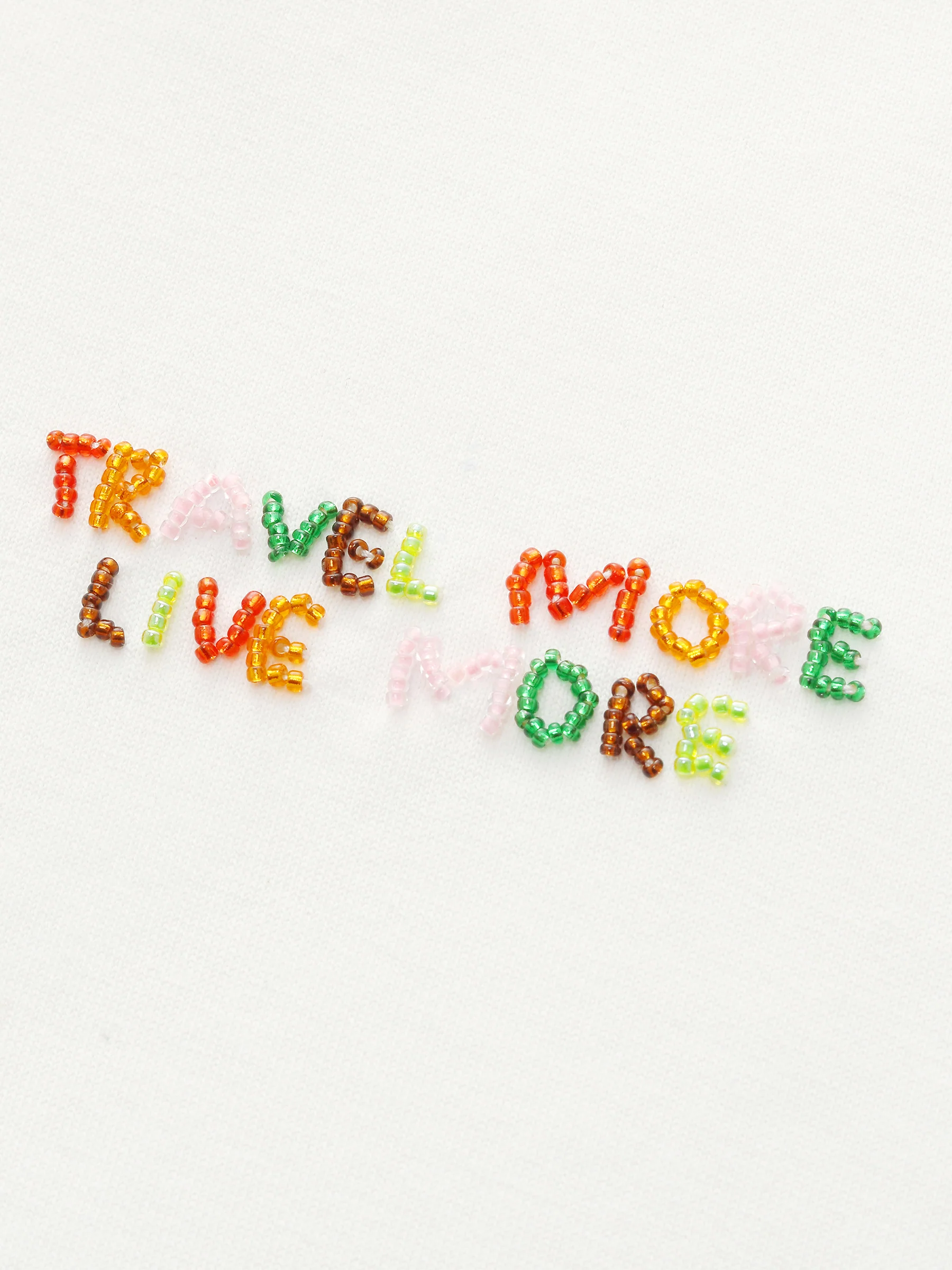 Colorful Bead Letter Women Round Neck Knit T-Shirt - Image 2