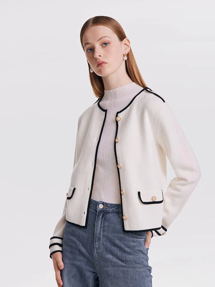 Contrast Soft Woolen Cardigan - Image 5