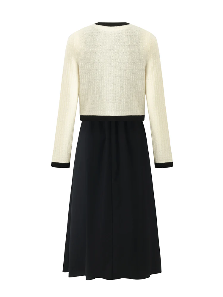 Contrast Trim Cardigan And Vest Dress Two-Piece Set - Image 9