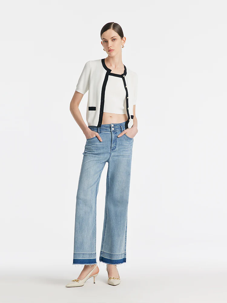 Contrast Trim Knitted Cardigan And Camisole Two-Piece Set - Image 2