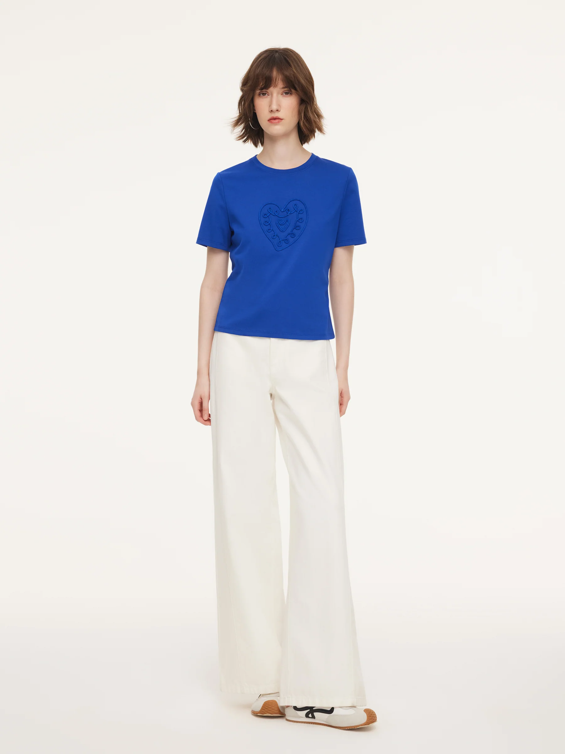 Cotton Blend Round Neck Tape Embroidered Women T-Shirt - Image 28