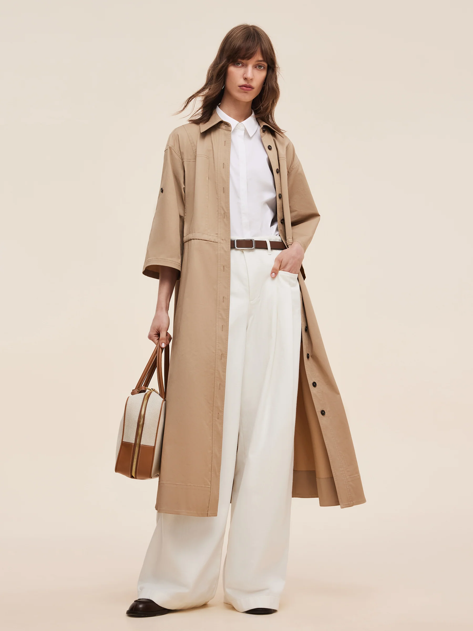 Cotton Drawstring Waist Women Trench Coat - Image 3